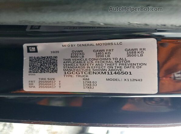 1GCGTCENXM1146501 2021 CHEVROLET COLORADO Black Շարժիչի բաժամունքի տեսք