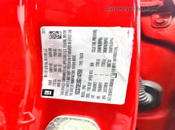 1GCGTDE3XG1147690 2016 CHEVROLET COLORADO Красный Вид наклейки с VIN-кодом