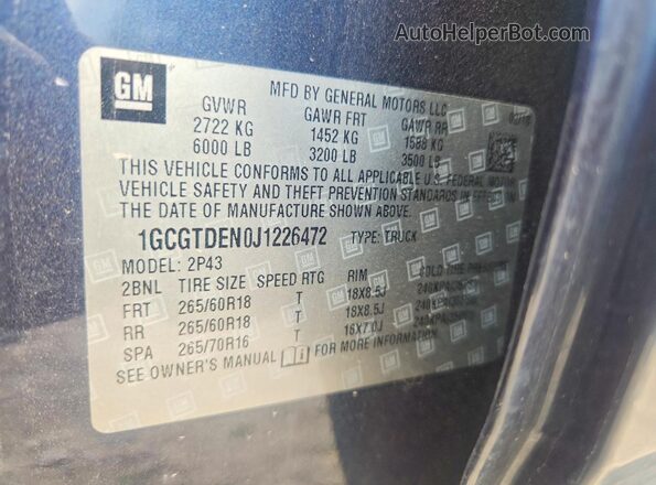 1GCGTDEN0J1226472 2018 CHEVROLET COLORADO Blue Widok komory silnika