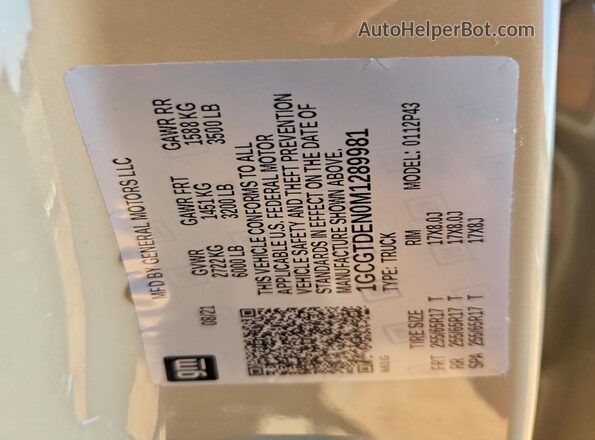 1GCGTDEN0M1289981 2021 CHEVROLET COLORADO Brown Widok naklejki z numerem VIN