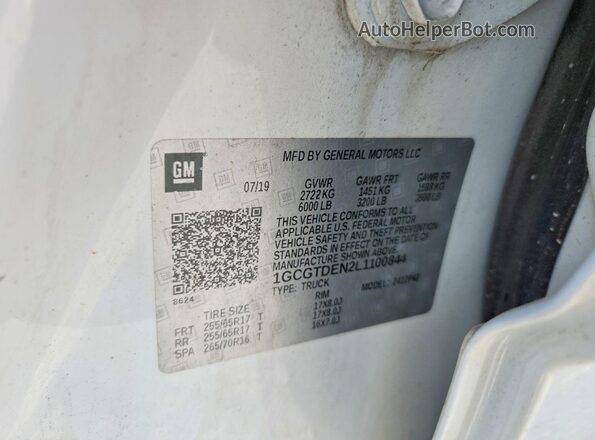 1GCGTDEN2L1100844 2020 CHEVROLET COLORADO White VIN კოდის სტიკერის ხედი
