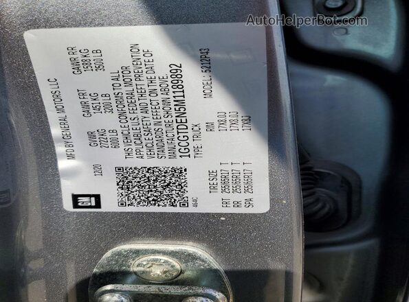 1GCGTDEN5M1189892 2021 CHEVROLET COLORADO Silver Вид наклейки з VIN-кодом