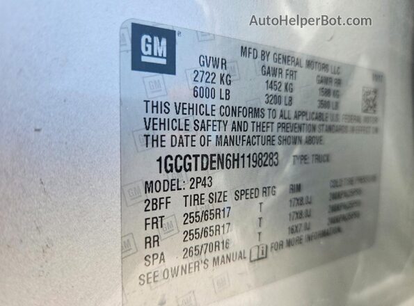1GCGTDEN6H1198283 2017 CHEVROLET COLORADO Серебряный Вид подкапотного пространства