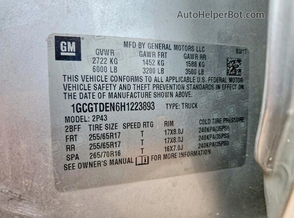 1GCGTDEN6H1223893 2017 CHEVROLET COLORADO Silver Vista del compartimento del motor