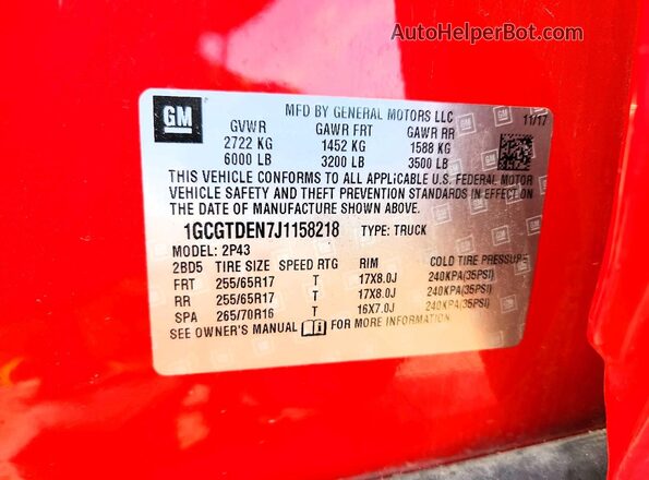 1GCGTDEN7J1158218 2018 CHEVROLET COLORADO Red Engine compartment view