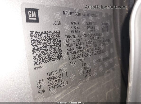 1GCGTDEN8J1242810 2018 CHEVROLET COLORADO Silver Вид підкапотного простору