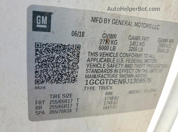 1GCGTDEN9J1309575 2018 CHEVROLET COLORADO White Engine compartment view