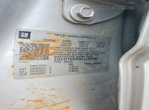 1GCGTEEN0K1120756 2019 CHEVROLET COLORADO Silver Շարժիչի բաժամունքի տեսք