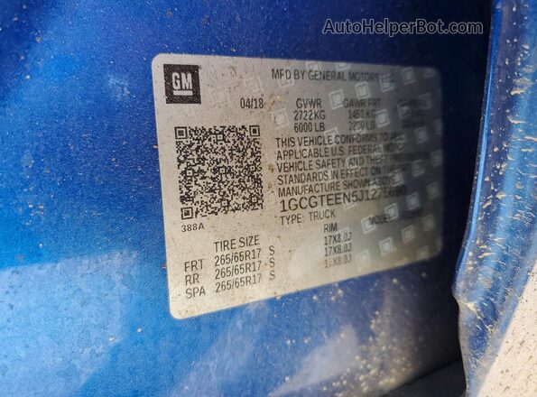 1GCGTEEN5J1275690 2018 CHEVROLET COLORADO Blue Вид підкапотного простору