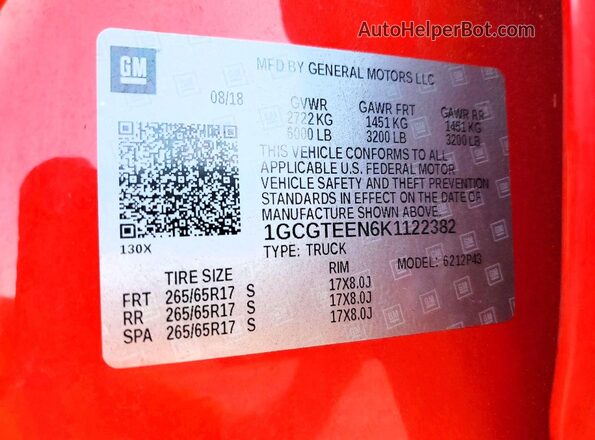 1GCGTEEN6K1122382 2019 CHEVROLET COLORADO Red Вид підкапотного простору