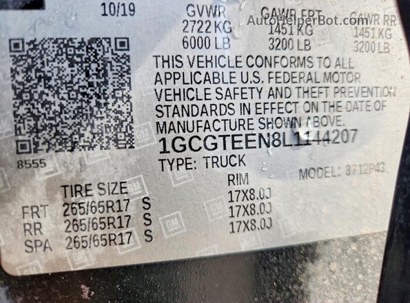 1GCGTEEN8L1144207 2020 CHEVROLET COLORADO Black ძრავის განყოფილების ხედი