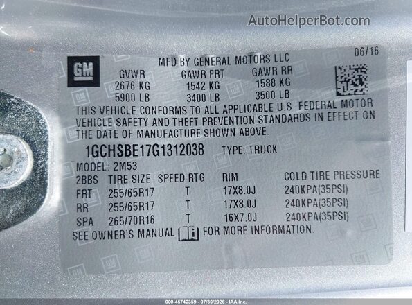 1GCHSBE17G1312038 2016 CHEVROLET COLORADO Silver Vista del compartimento del motor