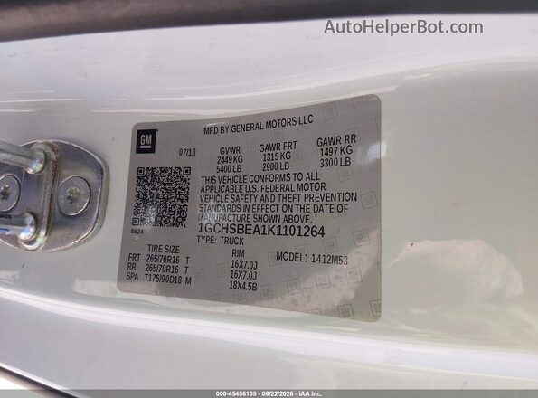 1GCHSBEA1K1101264 2019 CHEVROLET COLORADO White Vista del compartimento del motor
