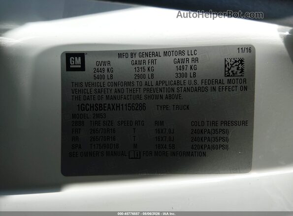 1GCHSBEAXH1156286 2017 CHEVROLET COLORADO White Вид підкапотного простору