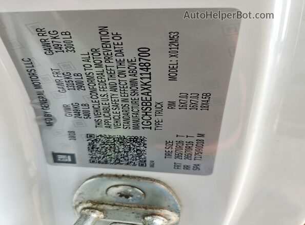 1GCHSBEAXK1148700 2019 CHEVROLET COLORADO White Вид підкапотного простору