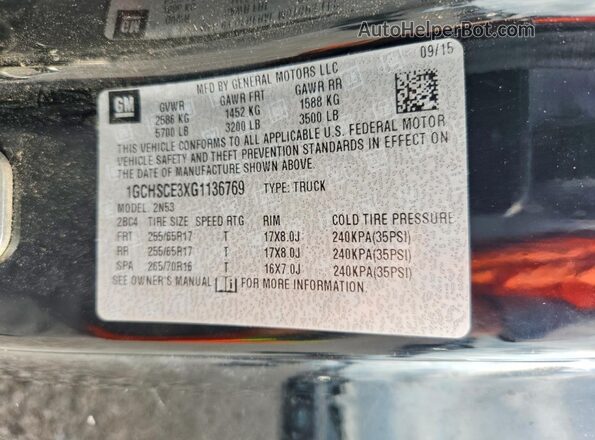 1GCHSCE3XG1136769 2016 CHEVROLET COLORADO Black Вид наклейки з VIN-кодом
