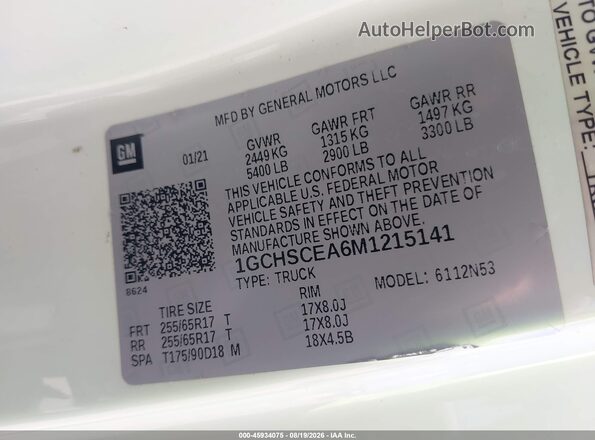 1GCHSCEA6M1215141 2021 CHEVROLET COLORADO White ძრავის განყოფილების ხედი