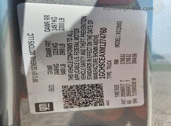 1GCHSCEAXM1274760 2021 CHEVROLET COLORADO Gray Widok naklejki z numerem VIN