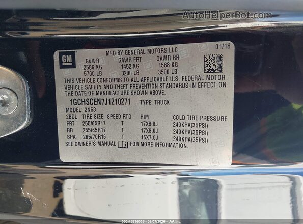 1GCHSCEN7J1210271 2018 CHEVROLET COLORADO Черный Вид подкапотного пространства