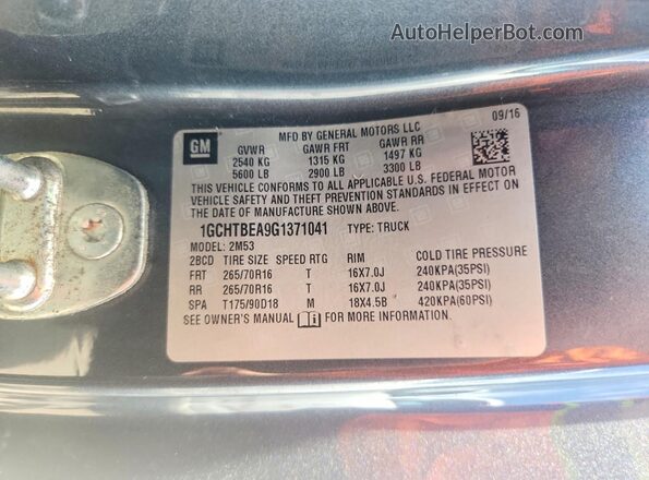 1GCHTBEA9G1371041 2016 CHEVROLET COLORADO Черный Вид подкапотного пространства