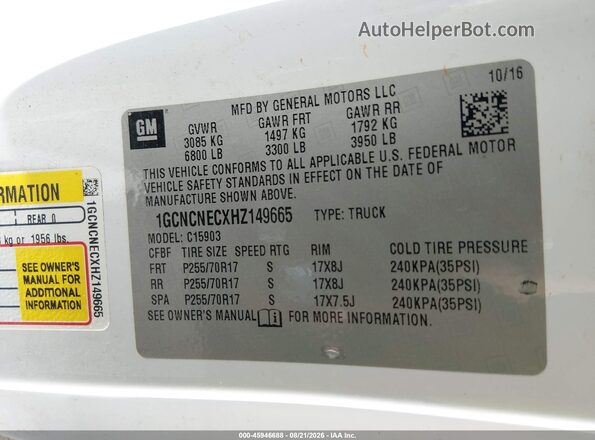 1GCNCNECXHZ149665 2017 CHEVROLET SILVERADO White Widok komory silnika