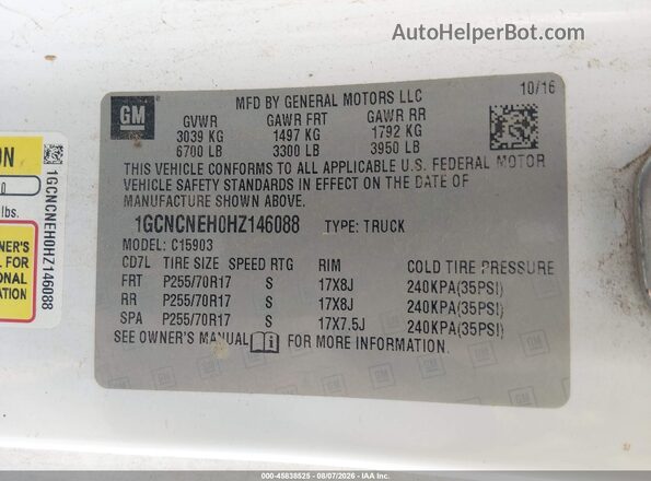 1GCNCNEH0HZ146088 2017 CHEVROLET SILVERADO Белый Вид подкапотного пространства