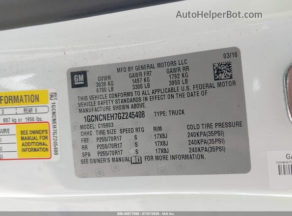 1GCNCNEH7GZ245408 2016 CHEVROLET SILVERADO Белый Вид подкапотного пространства