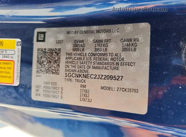 1GCNKNEC2JZ209527 2018 CHEVROLET SILVERADO Blue Widok komory silnika