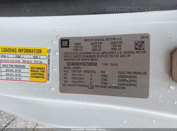1GCNKNEH1GZ308568 2016 CHEVROLET SILVERADO White ძრავის განყოფილების ხედი