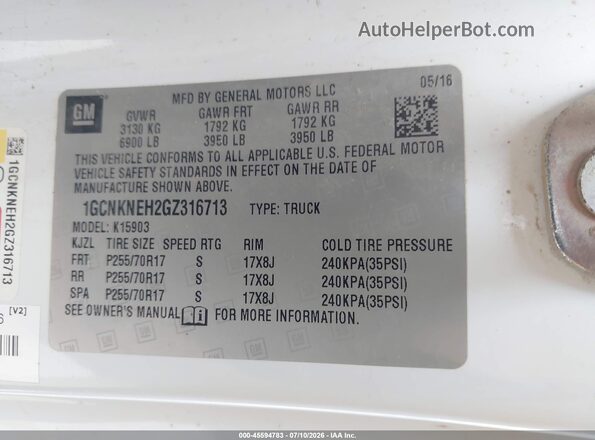 1GCNKNEH2GZ316713 2016 CHEVROLET SILVERADO White ძრავის განყოფილების ხედი