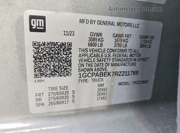 1GCPABEK7RZ211769 2024 CHEVROLET SILVERADO Silver Widok komory silnika