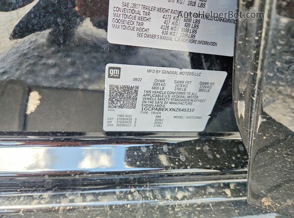 1GCPABEKXNZ645310 2022 CHEVROLET SILVERADO Black Вид підкапотного простору