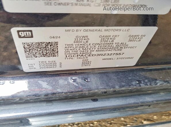 1GCPACED3RZ327557 2024 CHEVROLET SILVERADO Gray Widok naklejki z numerem VIN