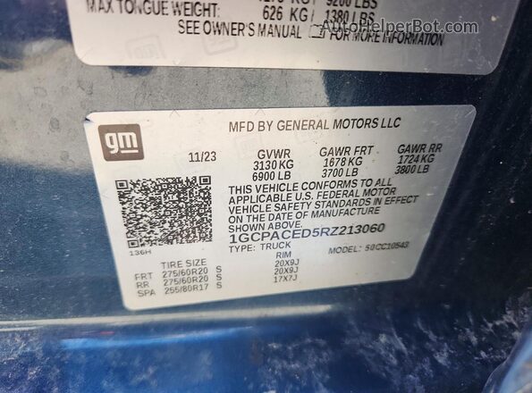 1GCPACED5RZ213060 2024 CHEVROLET SILVERADO Blue Vista de la etiqueta del VIN
