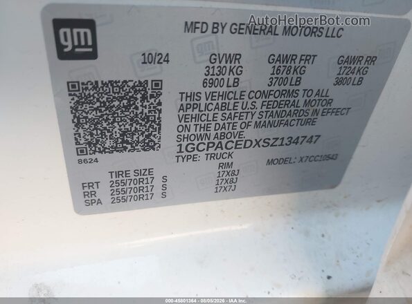 1GCPACEDXSZ134747 2025 CHEVROLET SILVERADO White VIN կոդի պիտակի տեսք