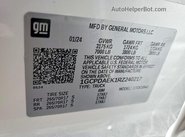 1GCPDAEK1RZ240217 2024 CHEVROLET SILVERADO White Engine compartment view