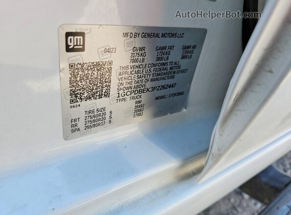 1GCPDBEK3PZ262447 2023 CHEVROLET SILVERADO White Вид підкапотного простору