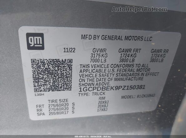 1GCPDBEK9PZ150381 2023 CHEVROLET SILVERADO Gray Շարժիչի բաժամունքի տեսք