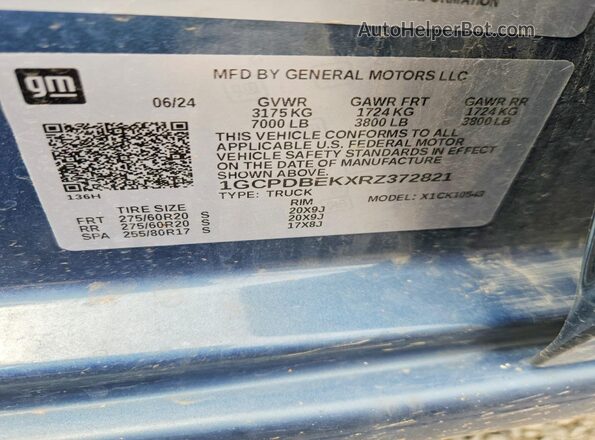 1GCPDBEKXRZ372821 2024 CHEVROLET SILVERADO Blue Vista de la etiqueta del VIN