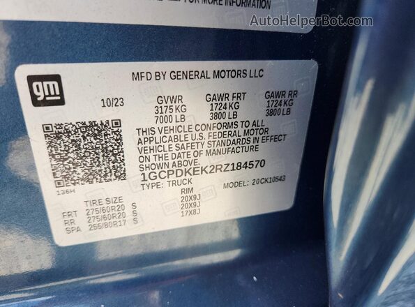 1GCPDKEK2RZ184570 2024 CHEVROLET SILVERADO Blue Вид підкапотного простору