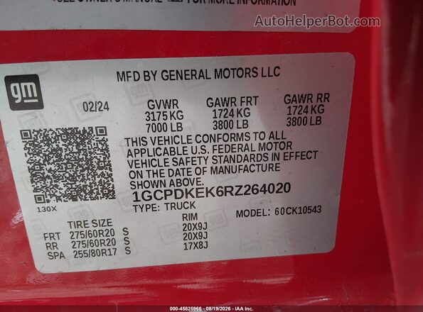 1GCPDKEK6RZ264020 2024 CHEVROLET SILVERADO Red Widok komory silnika
