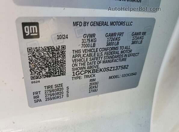 1GCPKBEK0SZ137582 2025 CHEVROLET SILVERADO White Widok komory silnika