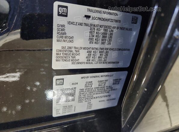 1GCPKDEK9TZ270970 2026 CHEVROLET SILVERADO Black Vista de la etiqueta del VIN