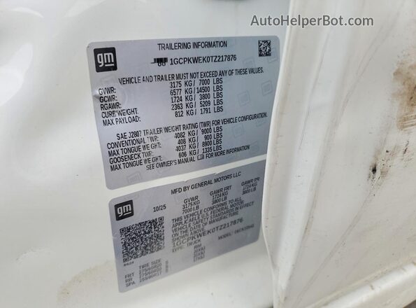 1GCPKWEK0TZ217876 2026 CHEVROLET SILVERADO Белый Вид наклейки с VIN-кодом