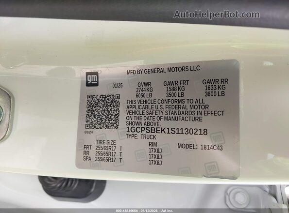 1GCPSBEK1S1130218 2025 CHEVROLET COLORADO White Շարժիչի բաժամունքի տեսք