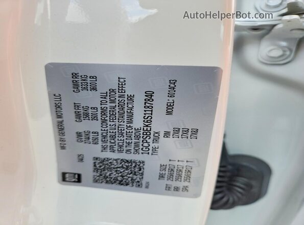 1GCPSBEK6S1187840 2025 CHEVROLET COLORADO White Widok naklejki z numerem VIN