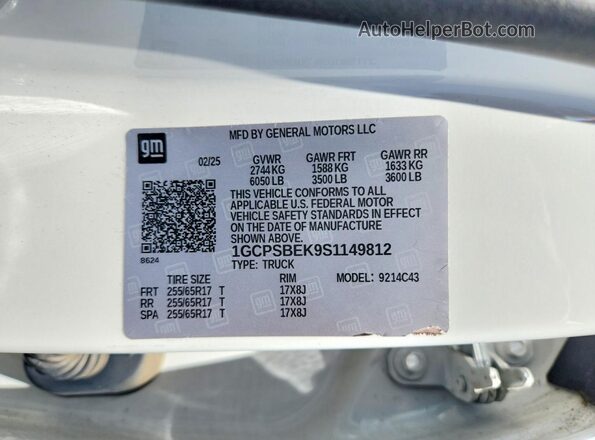 1GCPSBEK9S1149812 2025 CHEVROLET COLORADO White Вид підкапотного простору