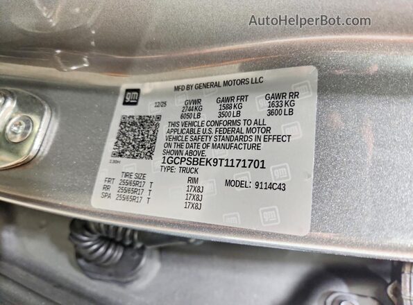 1GCPSBEK9T1171701 2026 CHEVROLET COLORADO Gray VIN կոդի պիտակի տեսք
