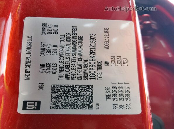 1GCPSCEK2R1215973 2024 CHEVROLET COLORADO Red Widok naklejki z numerem VIN