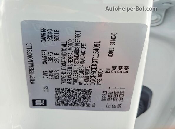 1GCPSCEK3T1154091 2026 CHEVROLET COLORADO White VIN sticker view